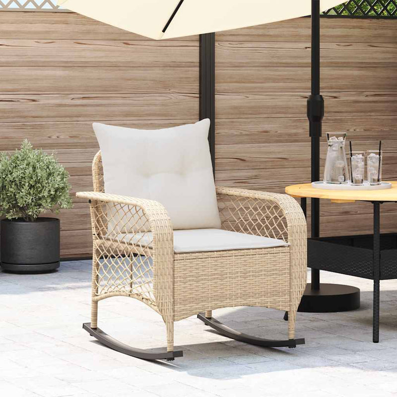 vidaXL Garden Rocking Chair with Cushions Beige Poly Rattan