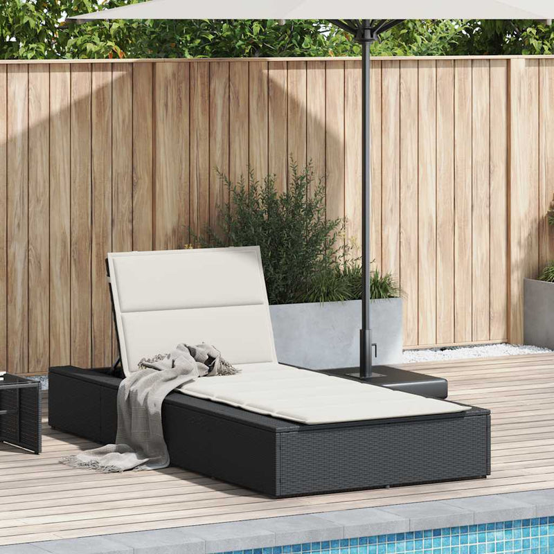 vidaXL Sunbed with Floating Cushion Black Poly Rattan