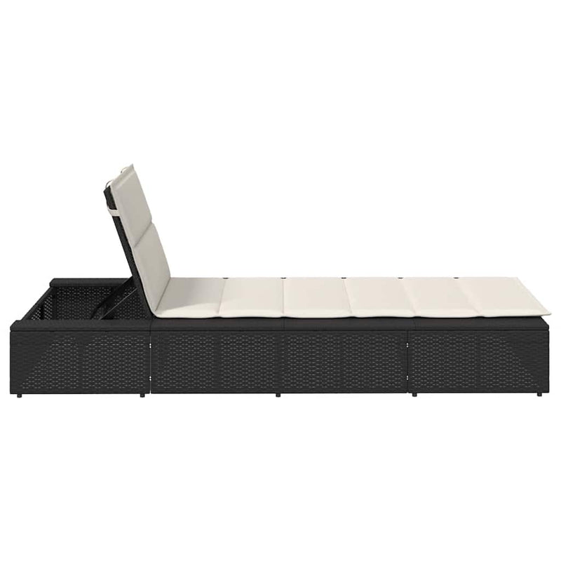 vidaXL Sunbed with Floating Cushion Black Poly Rattan