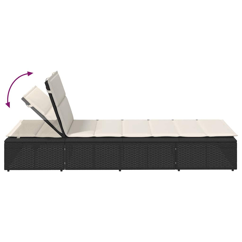 vidaXL Sunbed with Floating Cushion Black Poly Rattan