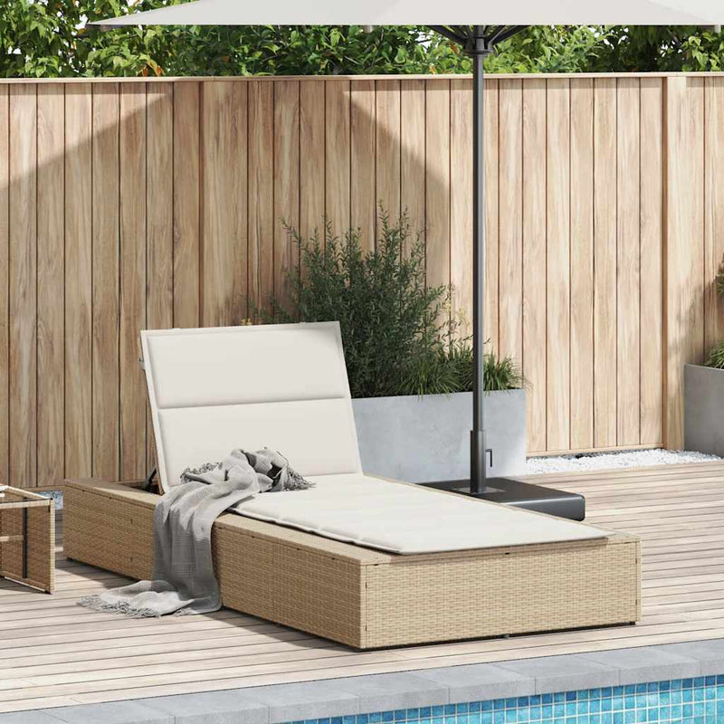 vidaXL Sunbed with Floating Cushion Beige Poly Rattan
