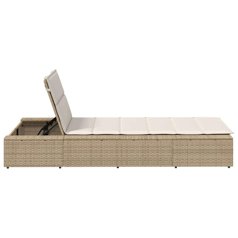 vidaXL Sunbed with Floating Cushion Beige Poly Rattan