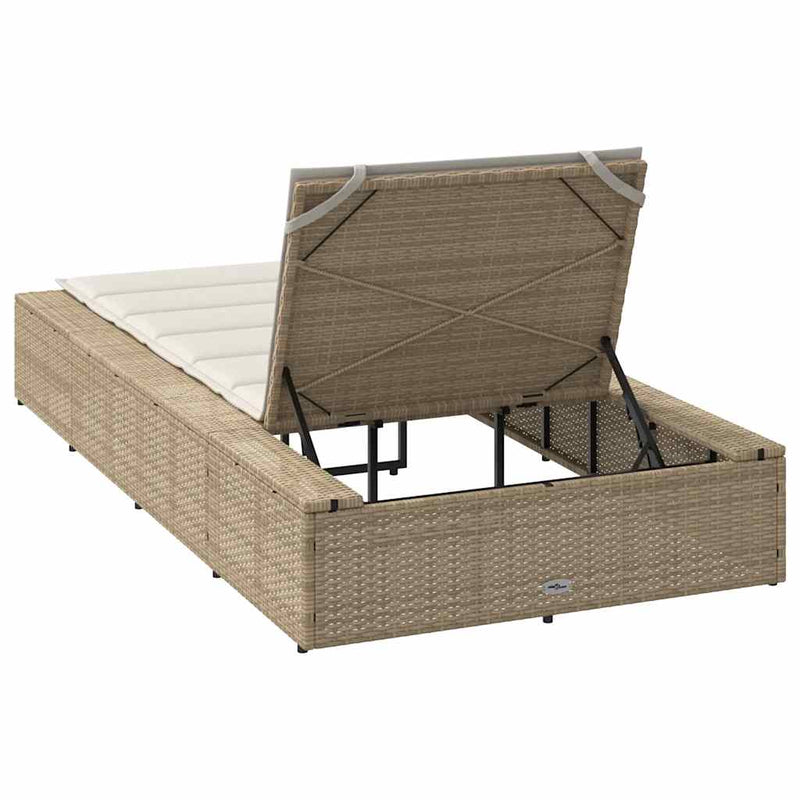 vidaXL Sunbed with Floating Cushion Beige Poly Rattan