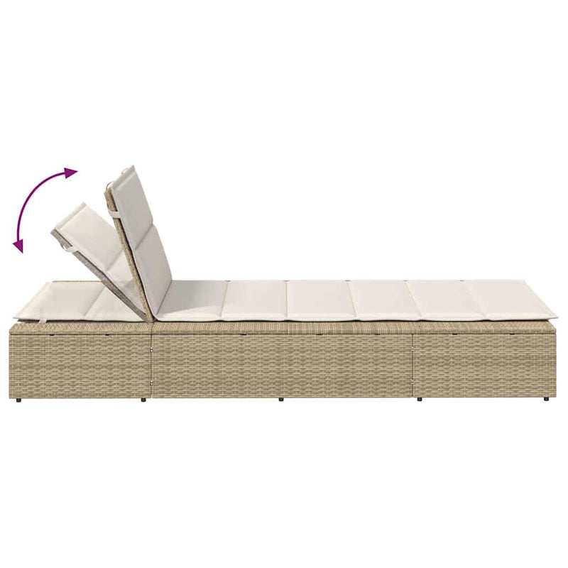 vidaXL Sunbed with Floating Cushion Beige Poly Rattan