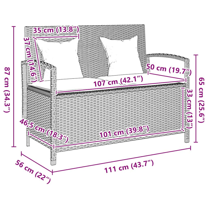 Garden Storage Bench with Cushion Grey Poly Rattan