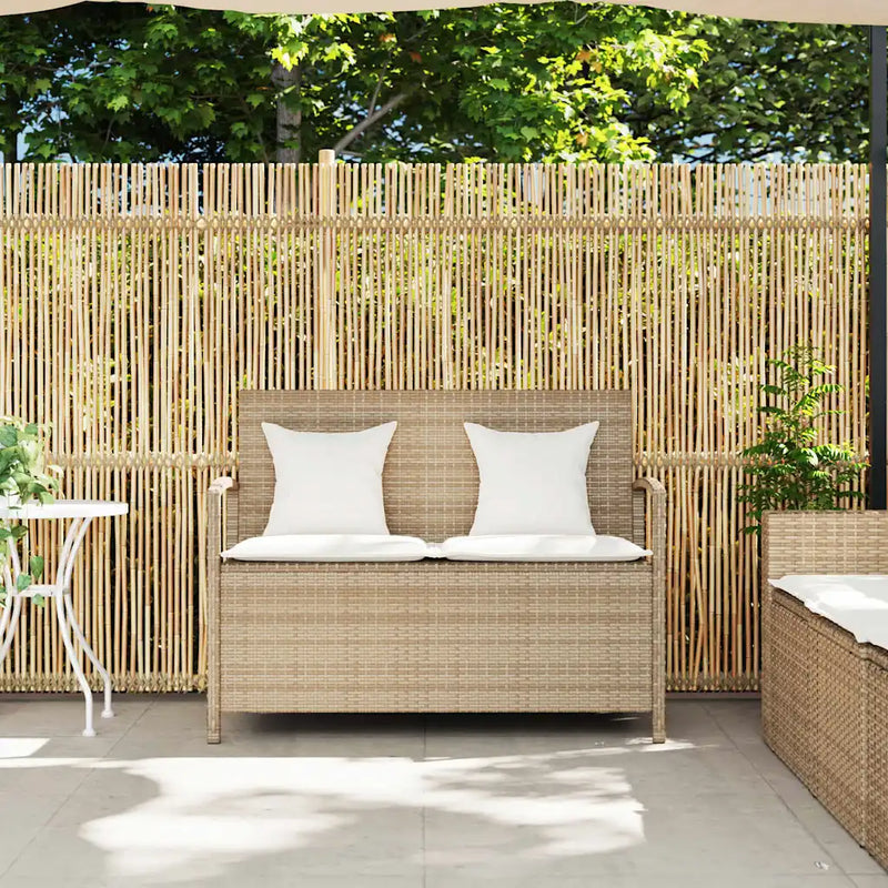 Garden Storage Bench with Cushion Beige Poly Rattan