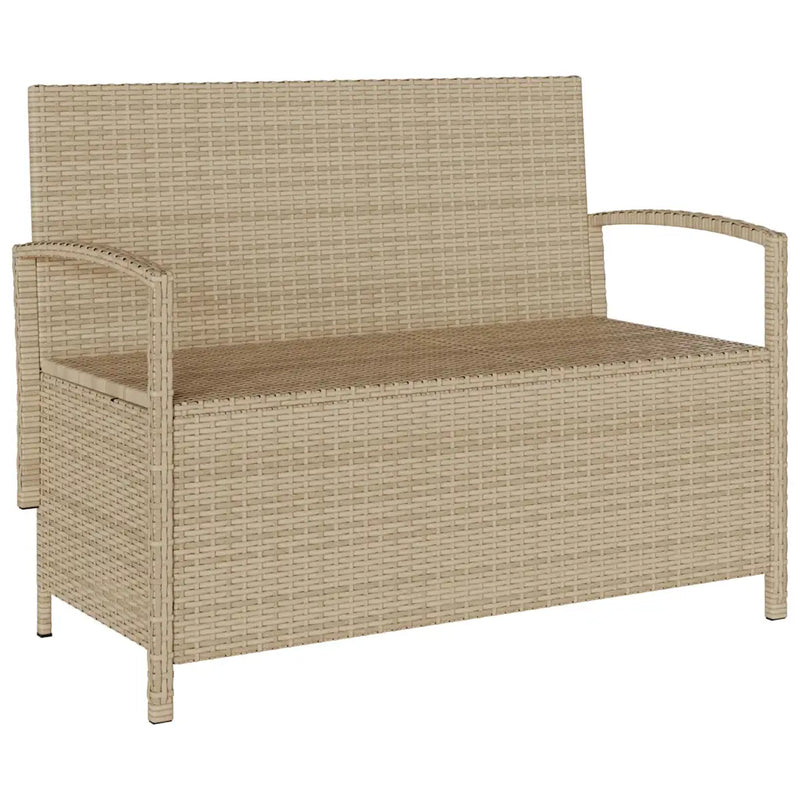 Garden Storage Bench with Cushion Beige Poly Rattan