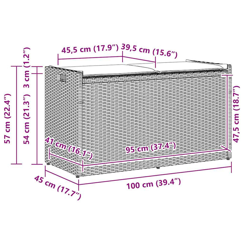 vidaXL Outdoor Storage Bench with Cushion Black 100 cm Poly Rattan