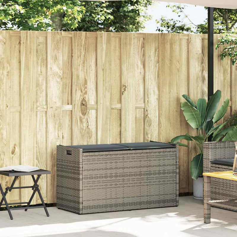 vidaXL Outdoor Storage Bench with Cushion Grey 100 cm Poly Rattan