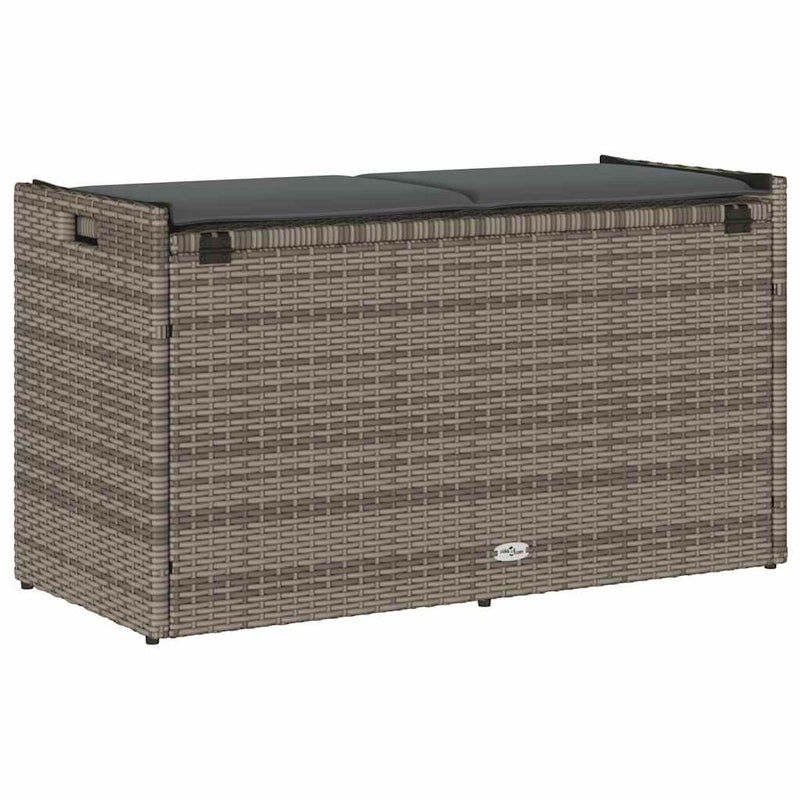 vidaXL Outdoor Storage Bench with Cushion Grey 100 cm Poly Rattan