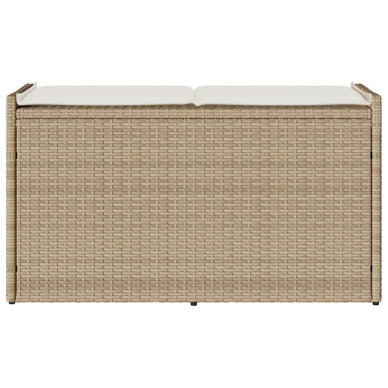 vidaXL Outdoor Storage Bench with Cushion Beige 100 cm Poly Rattan