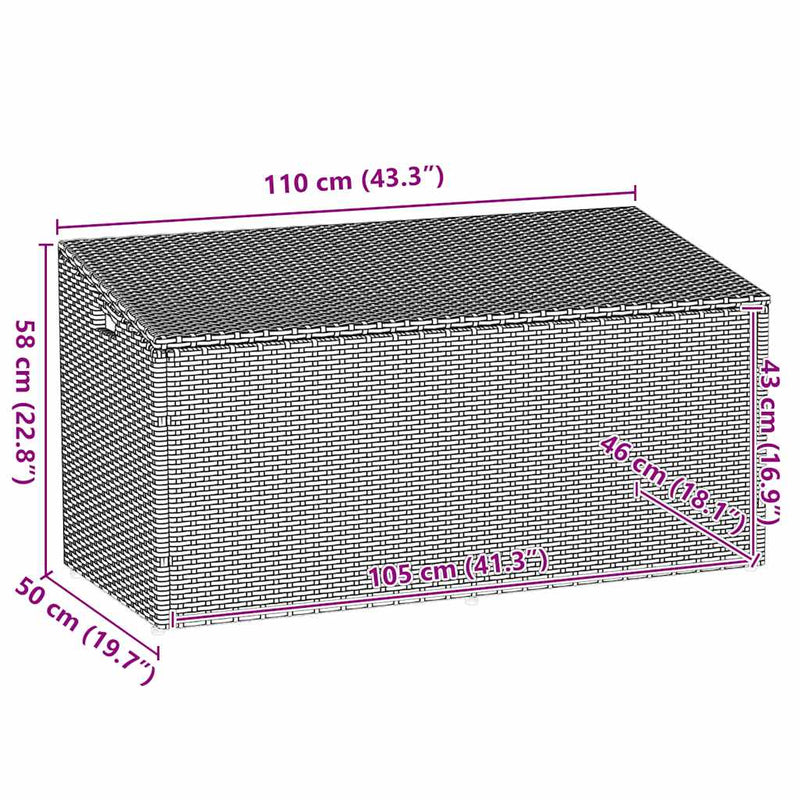 vidaXL Garden Storage Box Black 110x50x58 cm Poly Rattan