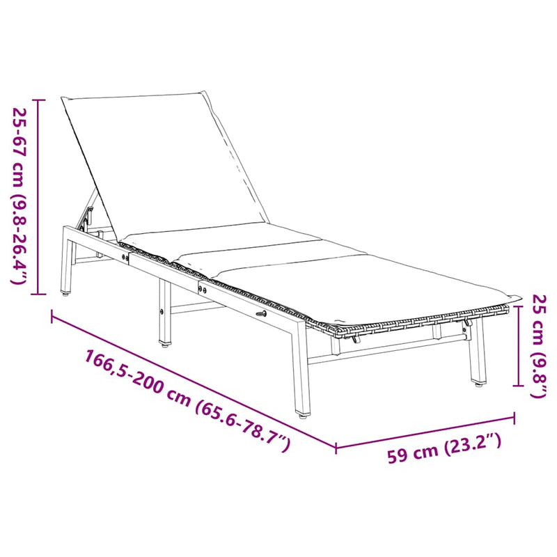 vidaXL Sun Lounger with Cushion Grey Poly Rattan