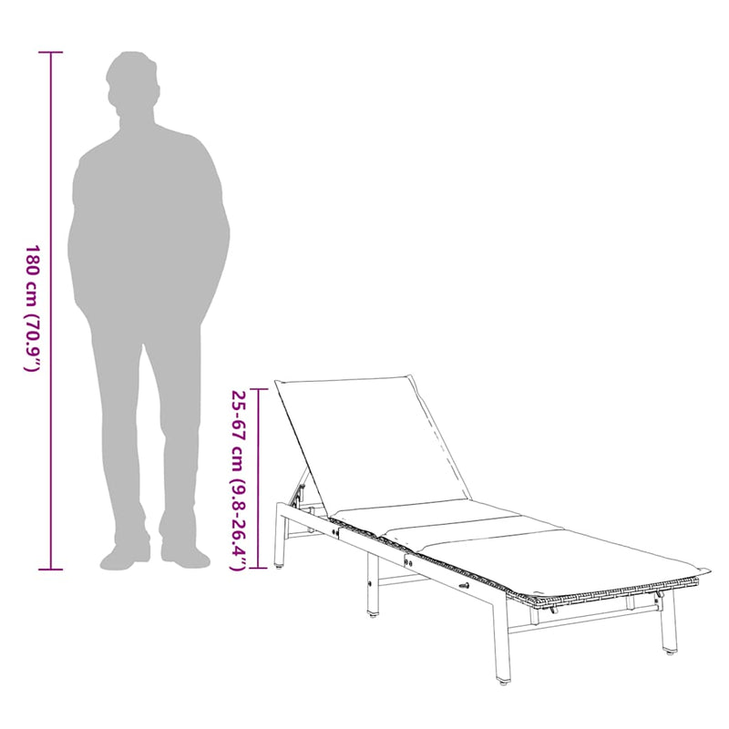 vidaXL Sun Lounger with Cushion Grey Poly Rattan