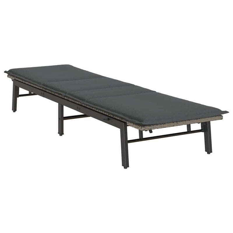 vidaXL Sun Lounger with Cushion Grey Poly Rattan