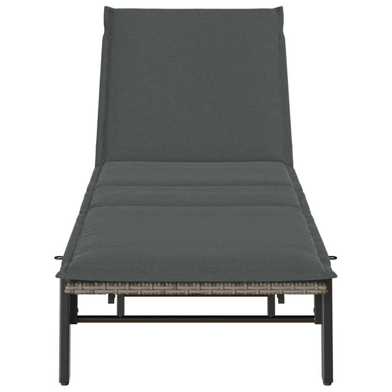 vidaXL Sun Lounger with Cushion Grey Poly Rattan
