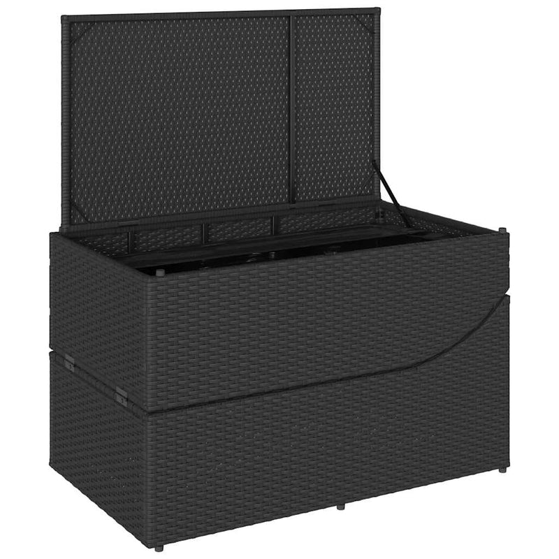 vidaXL Folding Sun Lounger with Cushion and Storage Black Poly Rattan