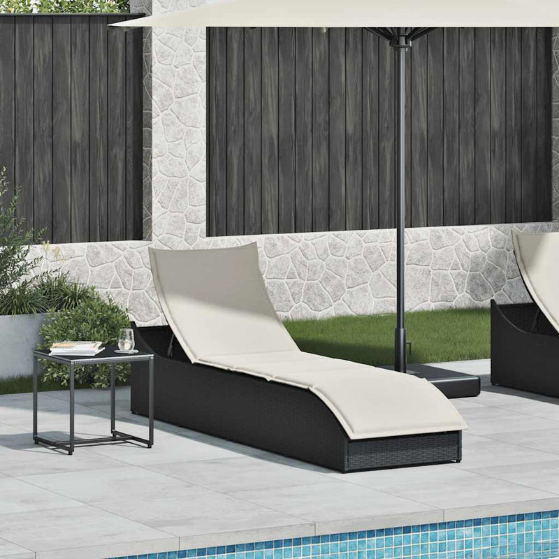 vidaXL Folding Sun Lounger with Cushion and Storage Black Poly Rattan