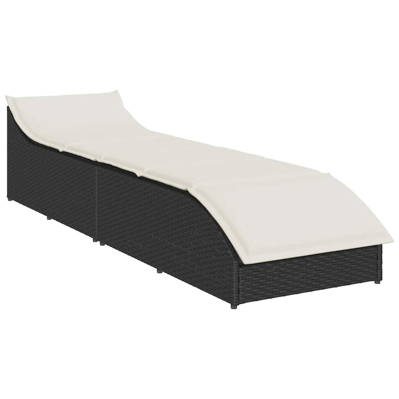 vidaXL Folding Sun Lounger with Cushion and Storage Black Poly Rattan