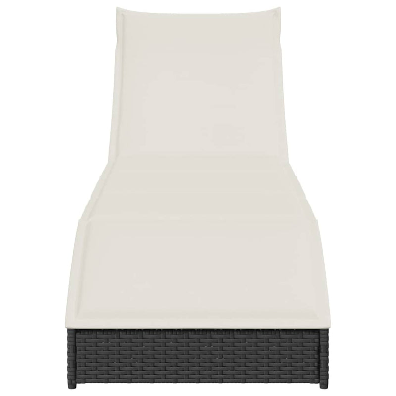 vidaXL Folding Sun Lounger with Cushion and Storage Black Poly Rattan