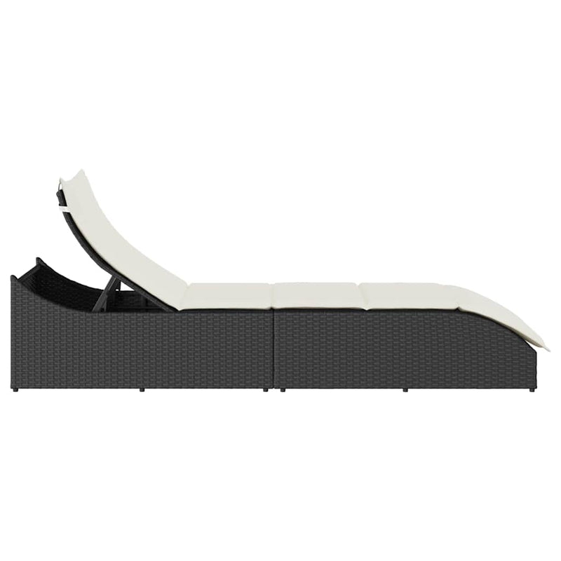 vidaXL Folding Sun Lounger with Cushion and Storage Black Poly Rattan