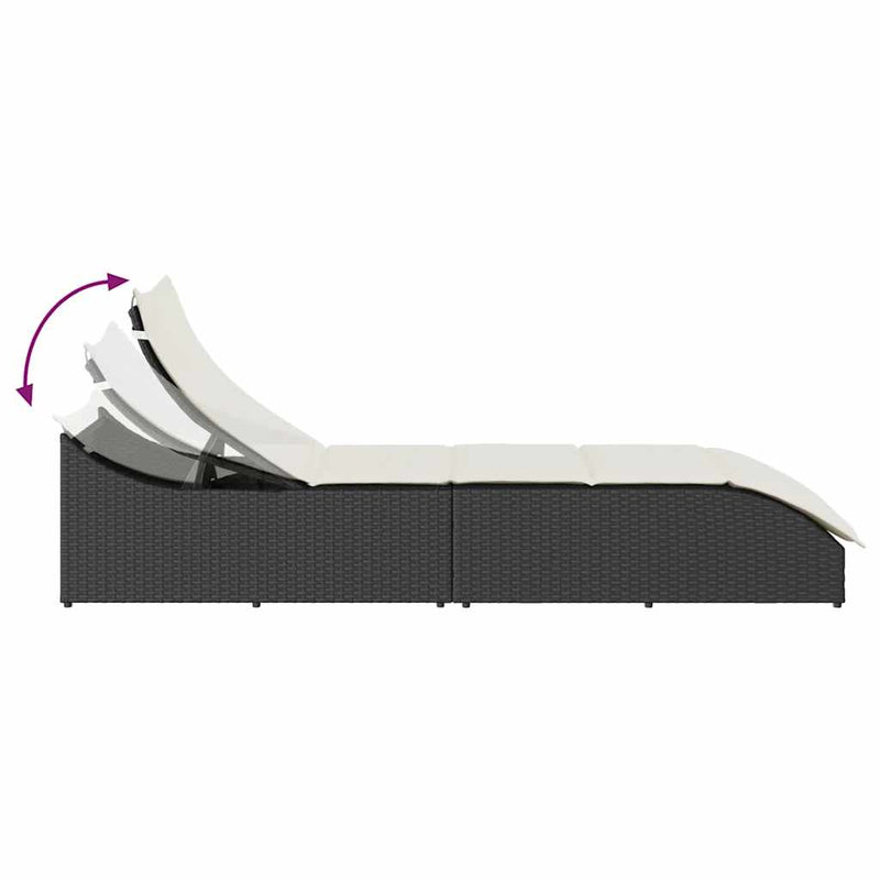 vidaXL Folding Sun Lounger with Cushion and Storage Black Poly Rattan