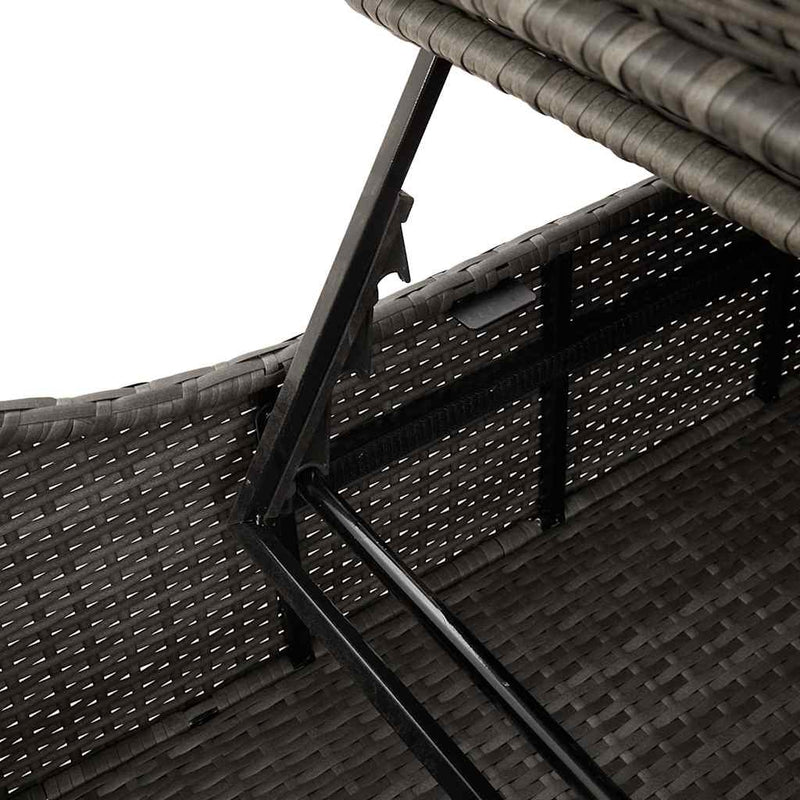 vidaXL Folding Sun Lounger with Cushion and Storage Grey Poly Rattan