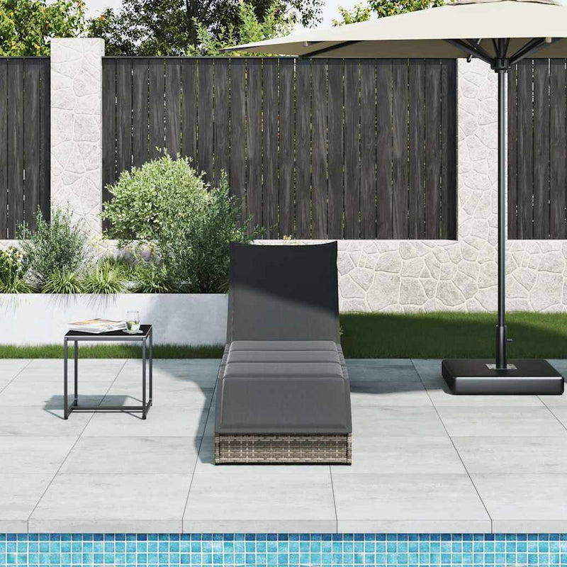 vidaXL Folding Sun Lounger with Cushion and Storage Grey Poly Rattan