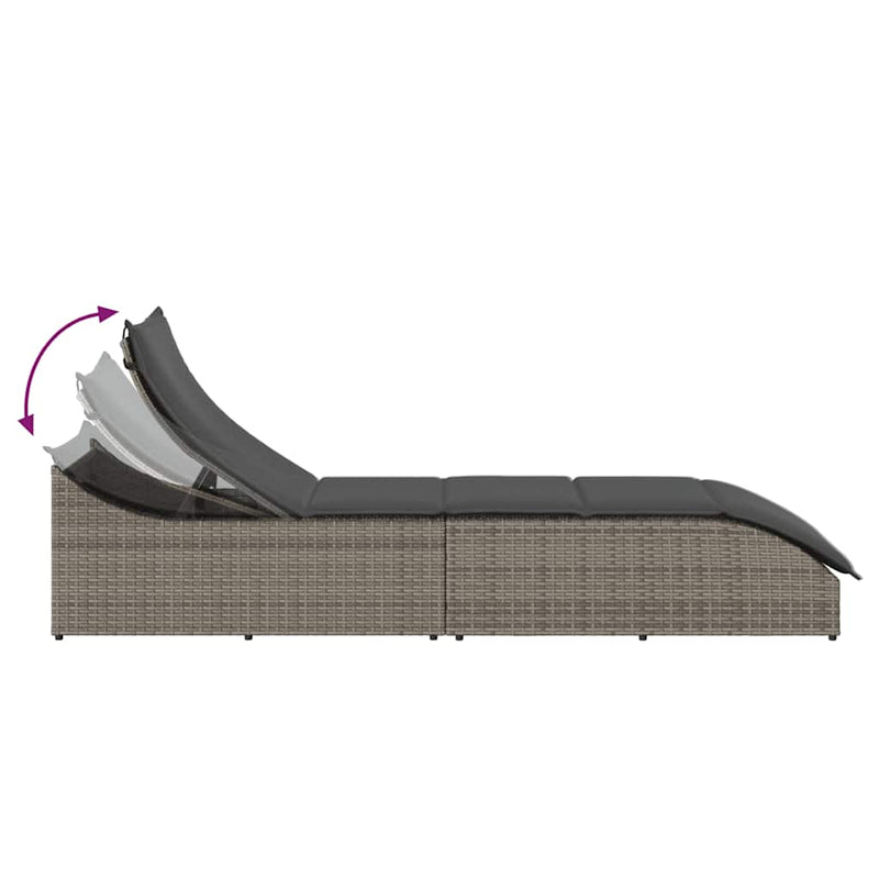 vidaXL Folding Sun Lounger with Cushion and Storage Grey Poly Rattan