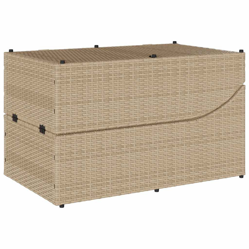 vidaXL Folding Sun Lounger with Cushion and Storage Beige Poly Rattan