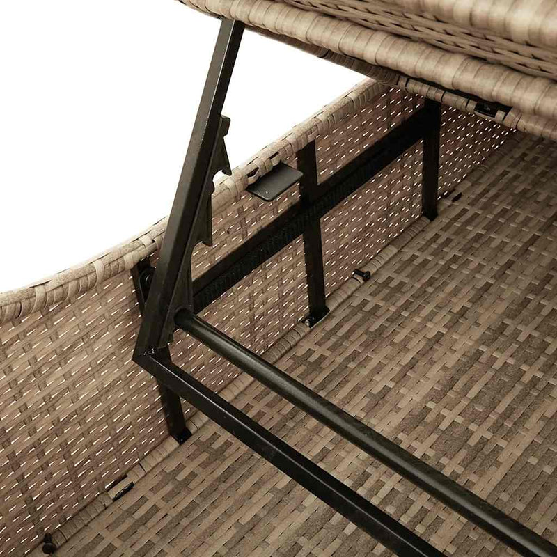 vidaXL Folding Sun Lounger with Cushion and Storage Beige Poly Rattan