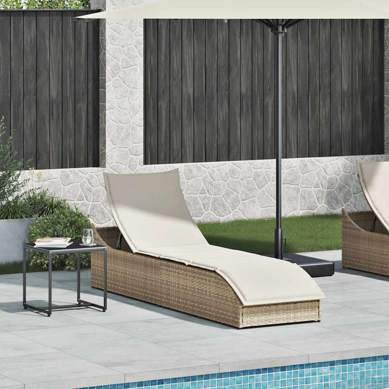 vidaXL Folding Sun Lounger with Cushion and Storage Beige Poly Rattan