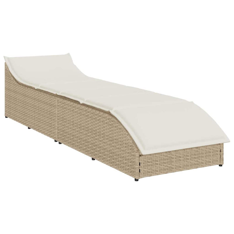 vidaXL Folding Sun Lounger with Cushion and Storage Beige Poly Rattan