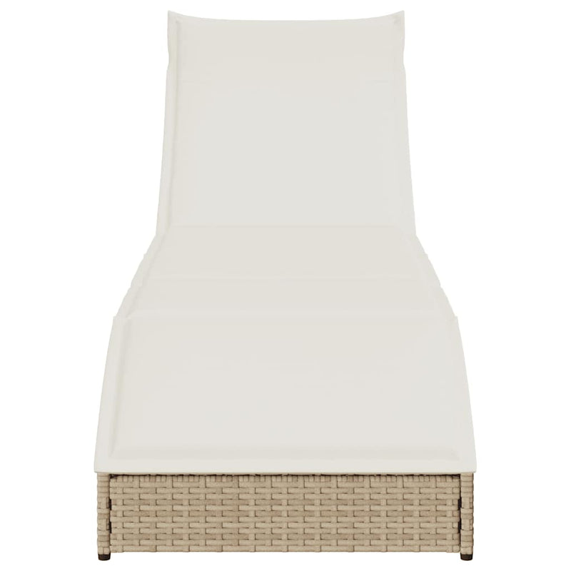 vidaXL Folding Sun Lounger with Cushion and Storage Beige Poly Rattan