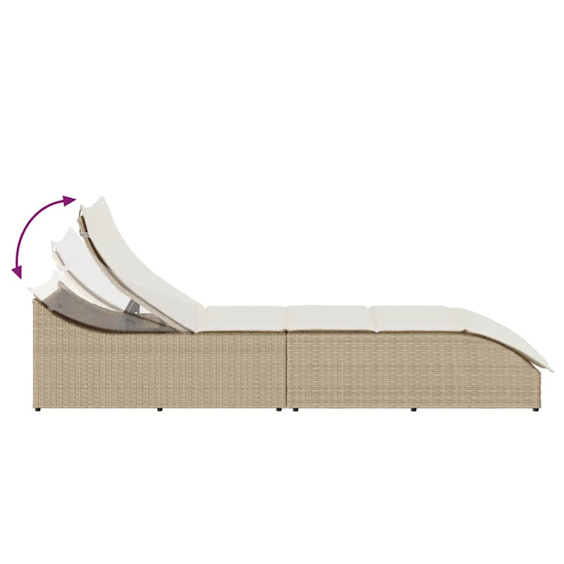 vidaXL Folding Sun Lounger with Cushion and Storage Beige Poly Rattan