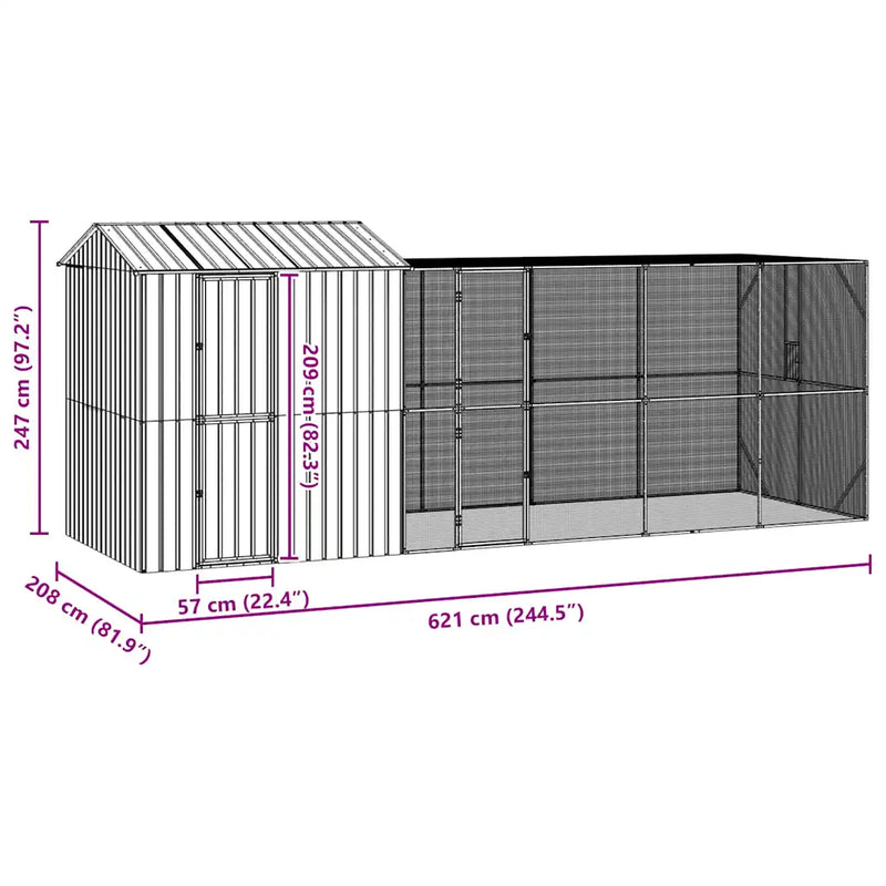 Bird Cage Anthracite 621 x 208 x 247 cm Galvanised Steel