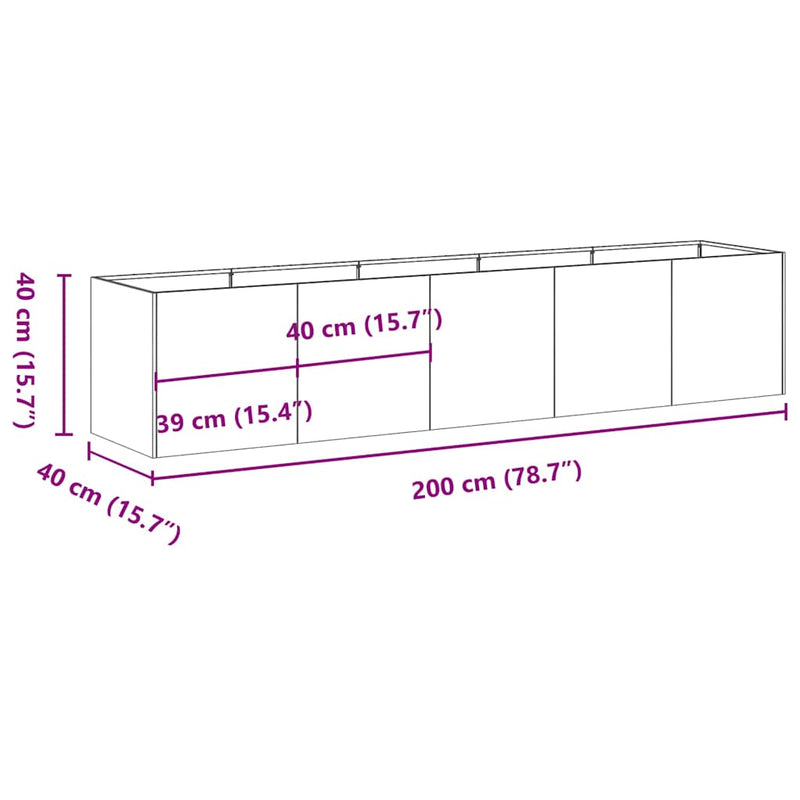 Planter Black 200x40x40 cm Cold-rolled Steel