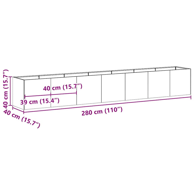 vidaXL Planter Anthracite 280x40x40 cm Cold-rolled Steel