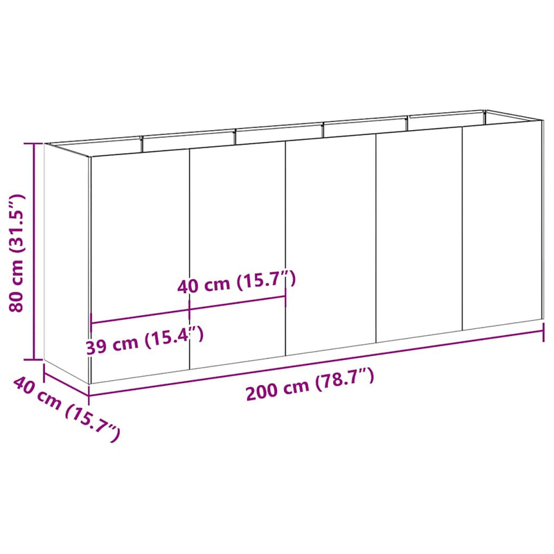 vidaXL Planter White 200x40x80 cm Cold-rolled Steel
