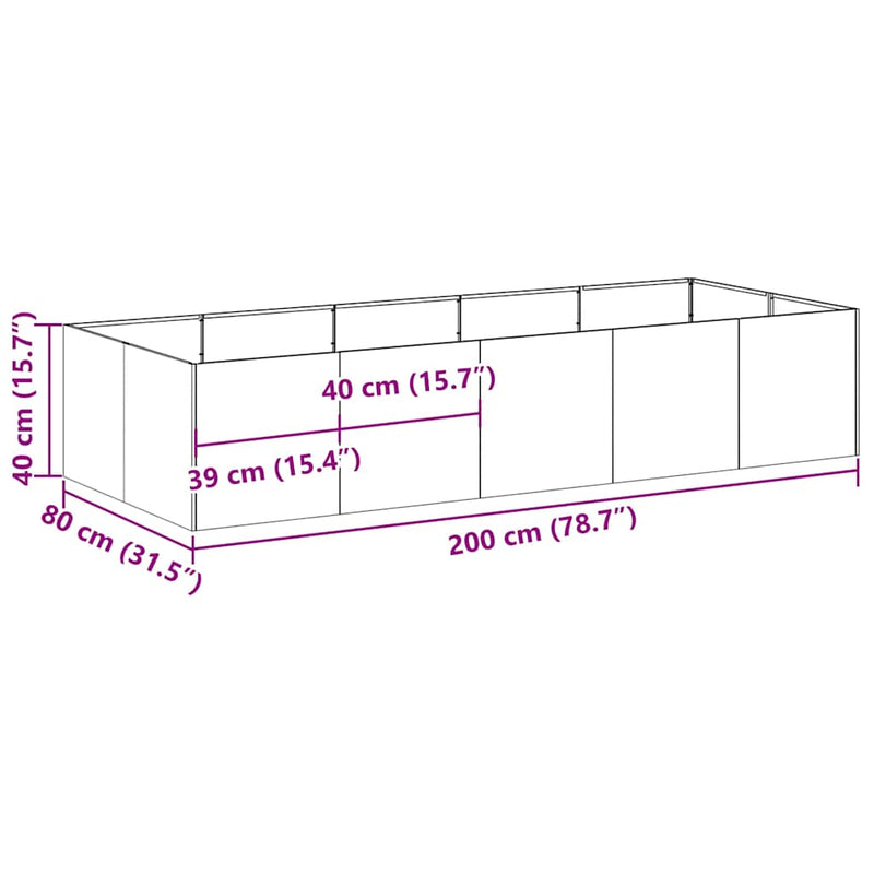 vidaXL Planter Black 200x80x40 cm Steel