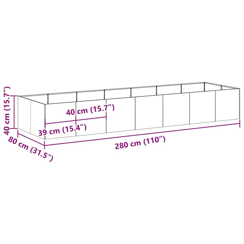 vidaXL Planter 280x80x40 cm Galvanised Steel