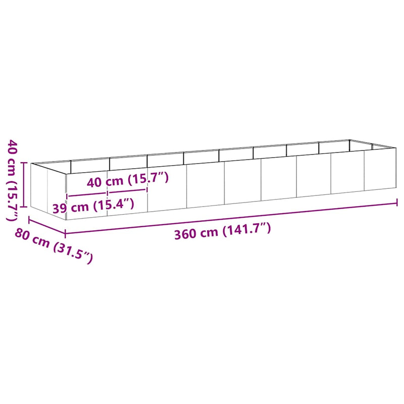 vidaXL Planter 360x80x40 cm Galvanised Steel
