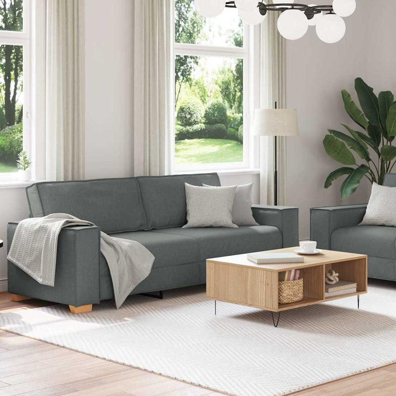 2 Piece Sofa Set with Cushions Dark Grey Fabric