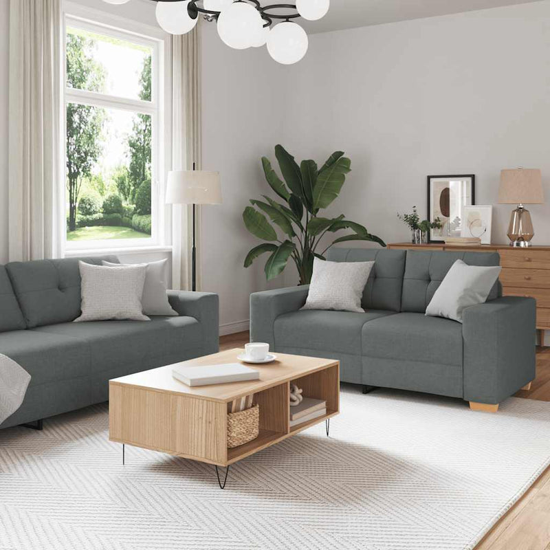 vidaXL 2 Piece Sofa Set with Cushions Dark Grey Fabric