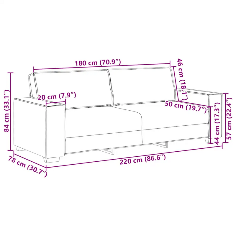 3-Seater Sofa Light Grey 220x78x84 cm Velvet