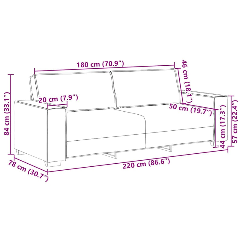 vidaXL 3-Seater Sofa Black 180 cm Velvet