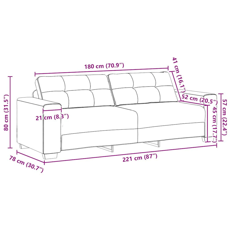 vidaXL 3-Seater Sofa Black 180 cm Fabric