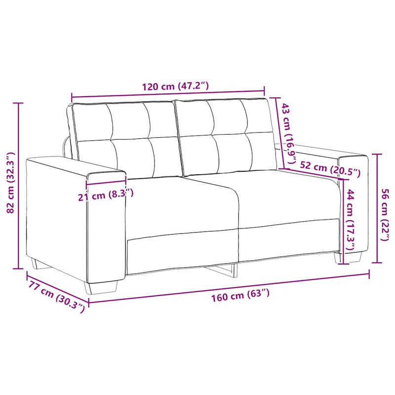vidaXL Loveseat Sofa Dark Grey 120 cm Velvet