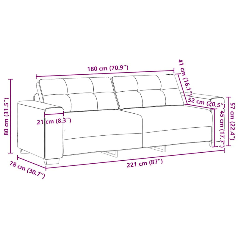 vidaXL 3-Seater Sofa Black 180 cm Velvet