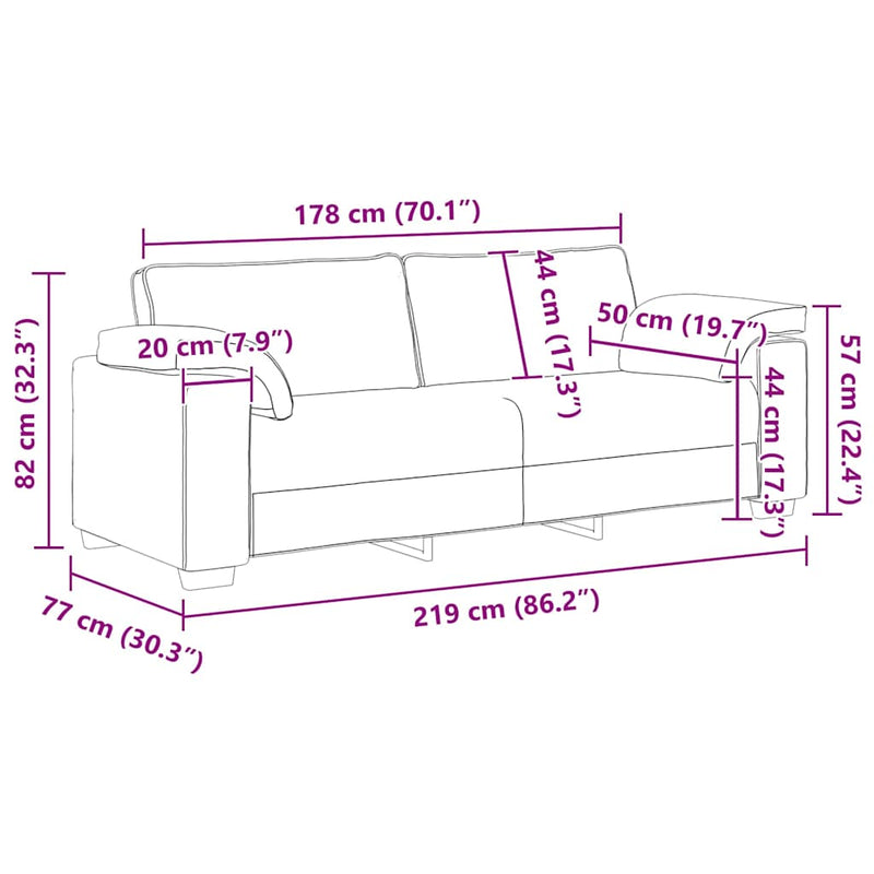 vidaXL Sofa Dark Grey 219 x 77 x 82 cm Fabric